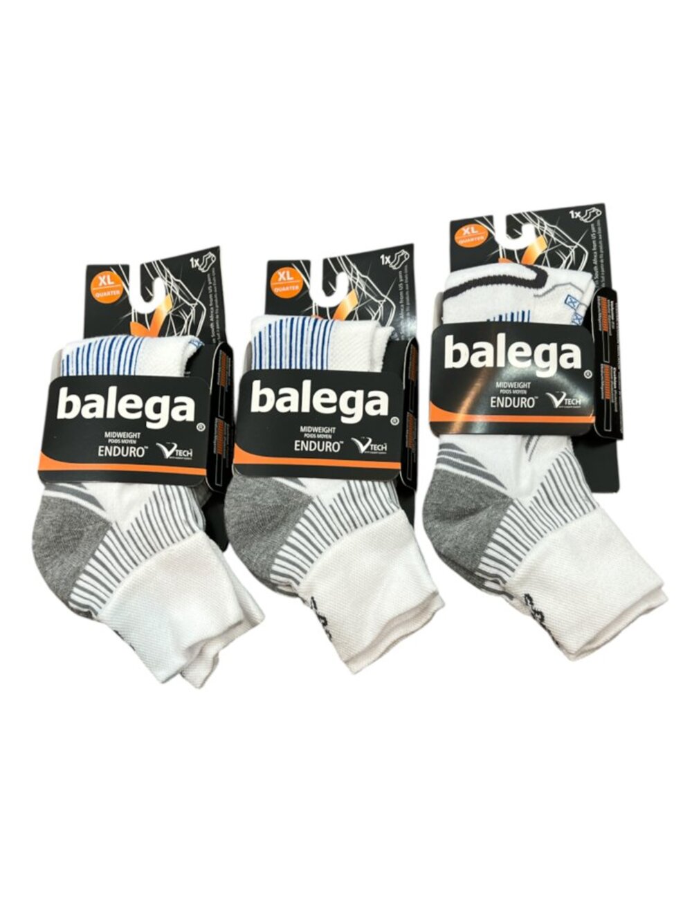 (3) Pair Balega Enduro Quarter Midweight Socks White XL New $54
